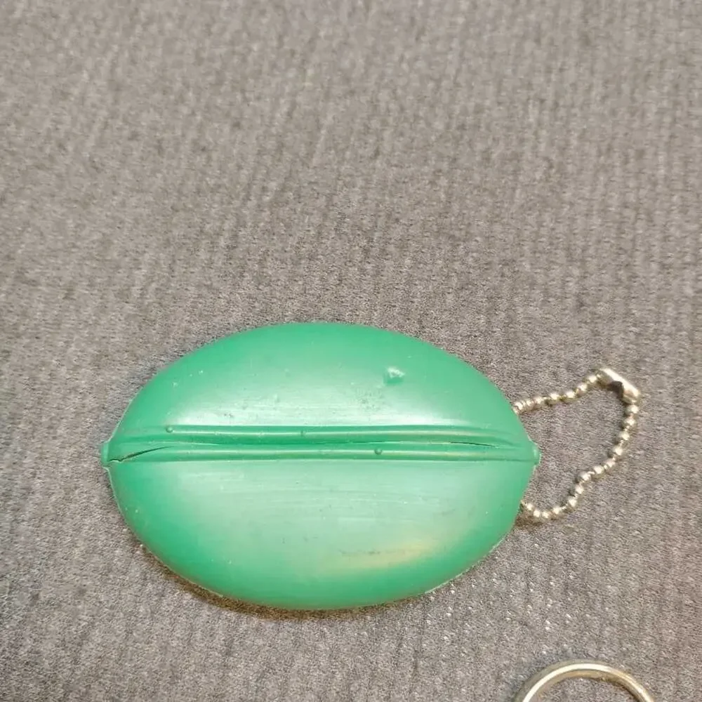 Vintage Friendship Keychain Green Coin Pouch Pill Holder Bag Clip Charm